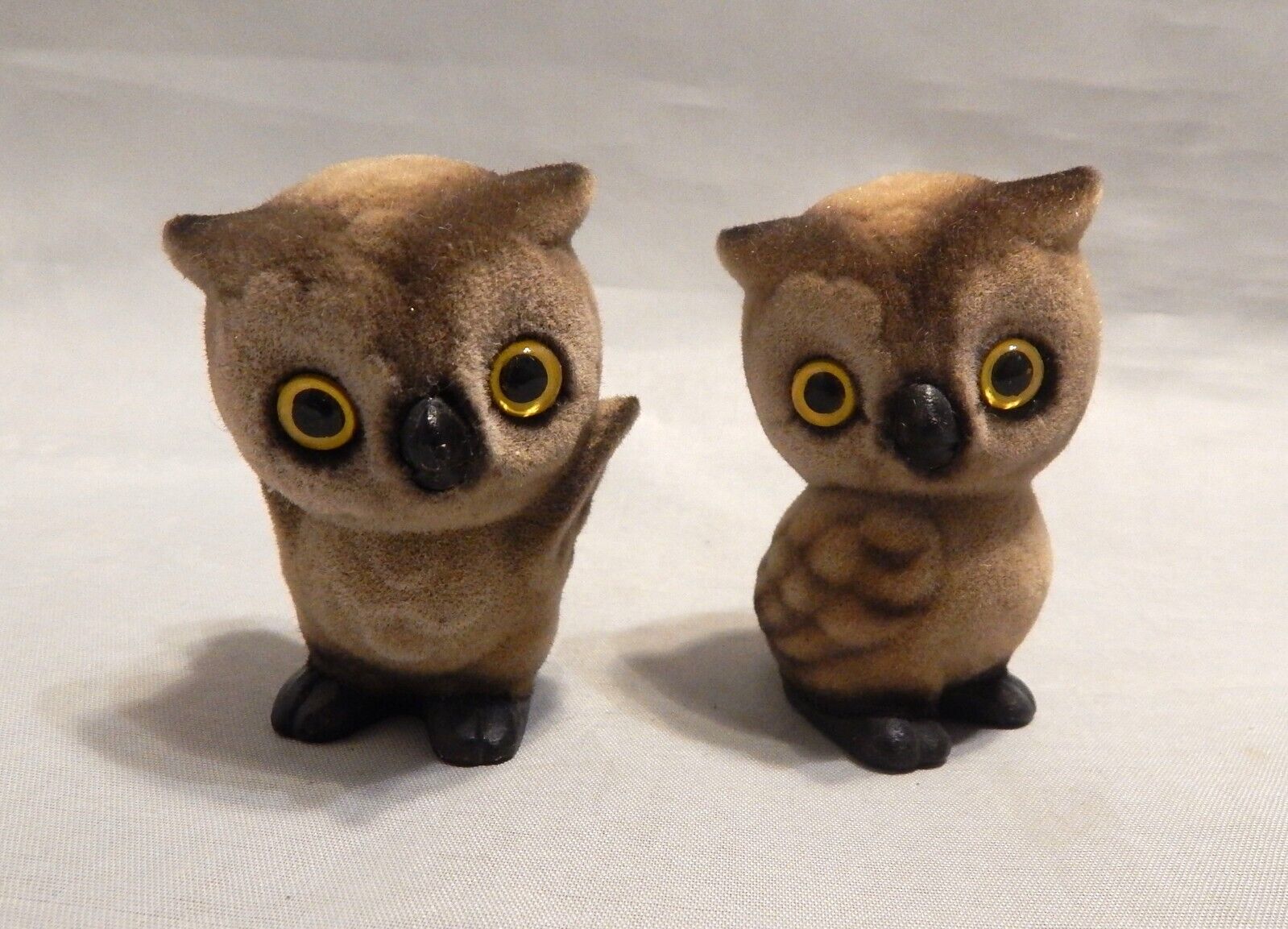 Vintage Josef Originals George Good Pair of Owls Flocked Figurines