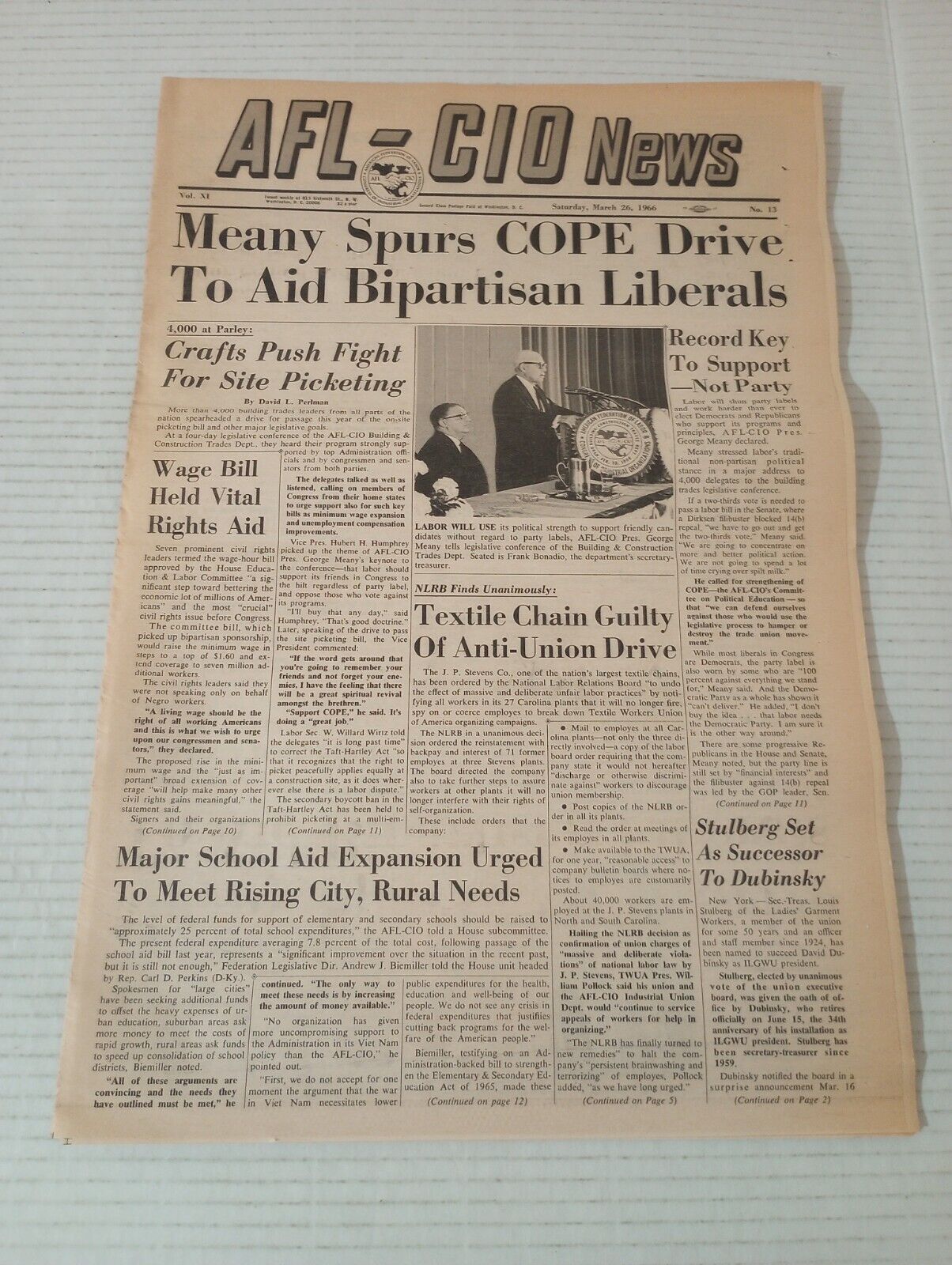 AFL-CIO Labor Union News March 26 1966 Crafts Push Fight For Site Picketing