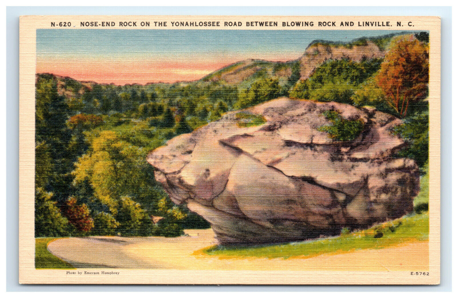 Postcard Nose End Rock, Yonahlossee Road, Blowing Rock & Linville, NC linen C6