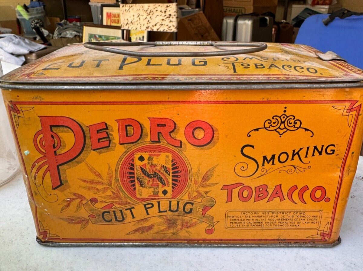 Rare old lunch box Pedro Smoking Tobacco Tin original antique cut plug