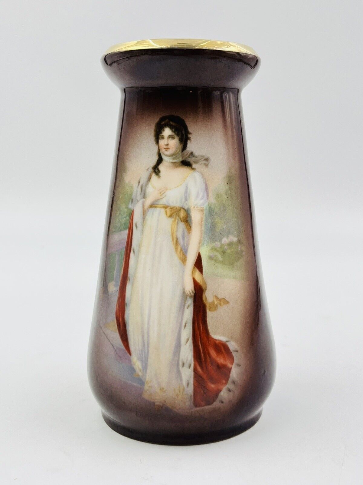 Antique Full Length Queen Louise of Prussia Portrait Porcelain Vase 7.5\