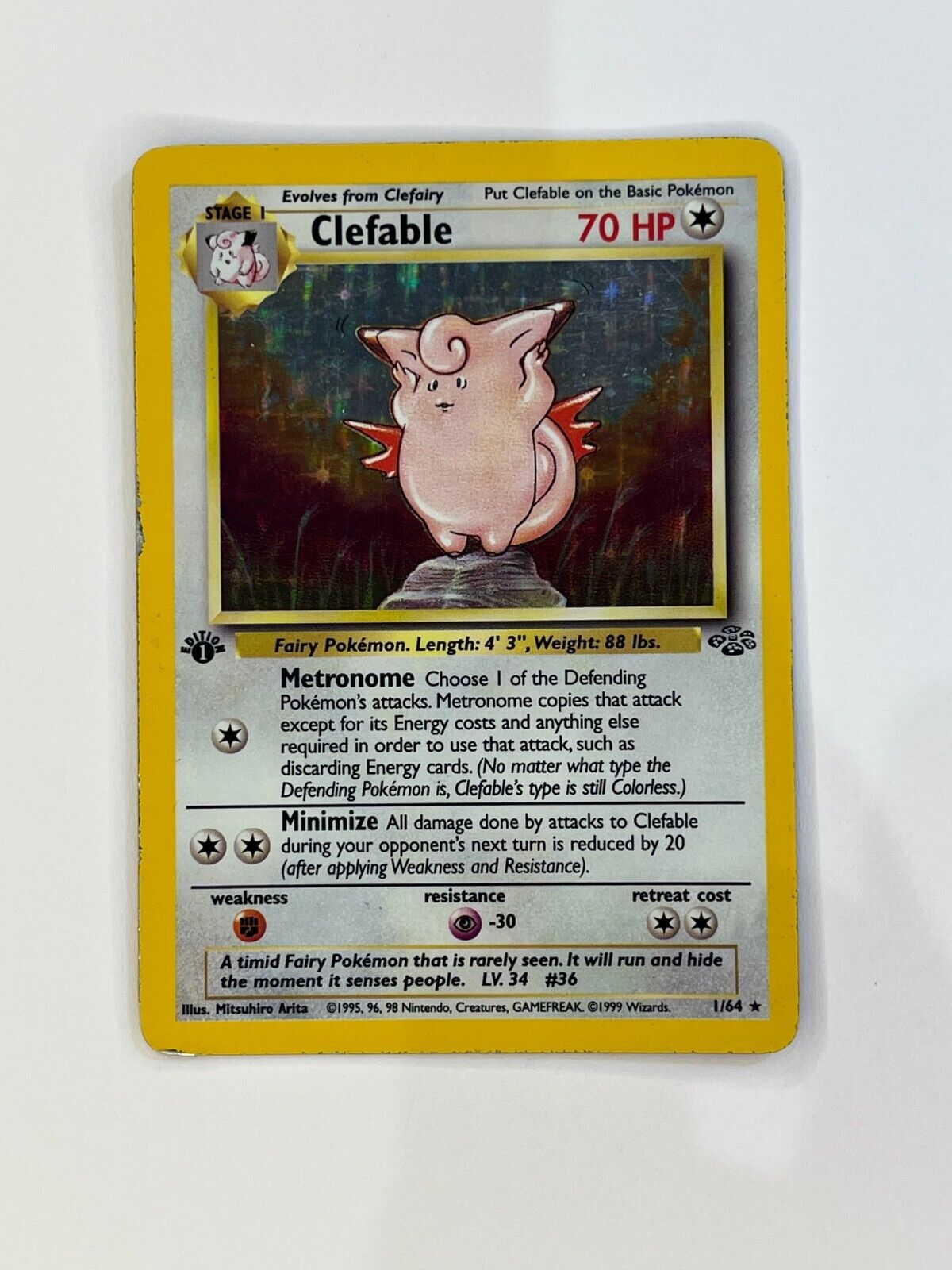 Pokemon Cards: Jungle Set 1st Edition Rare Holo: Clefable 1/64 1999 WOTC