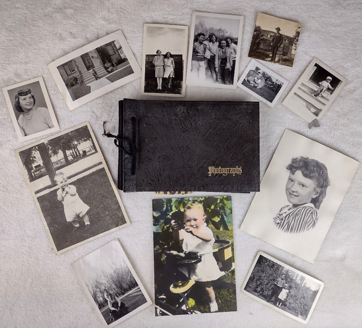 Vintage Photo Album 20s-40s 80+ Photos B & W Family Women Men Baby Wedding
