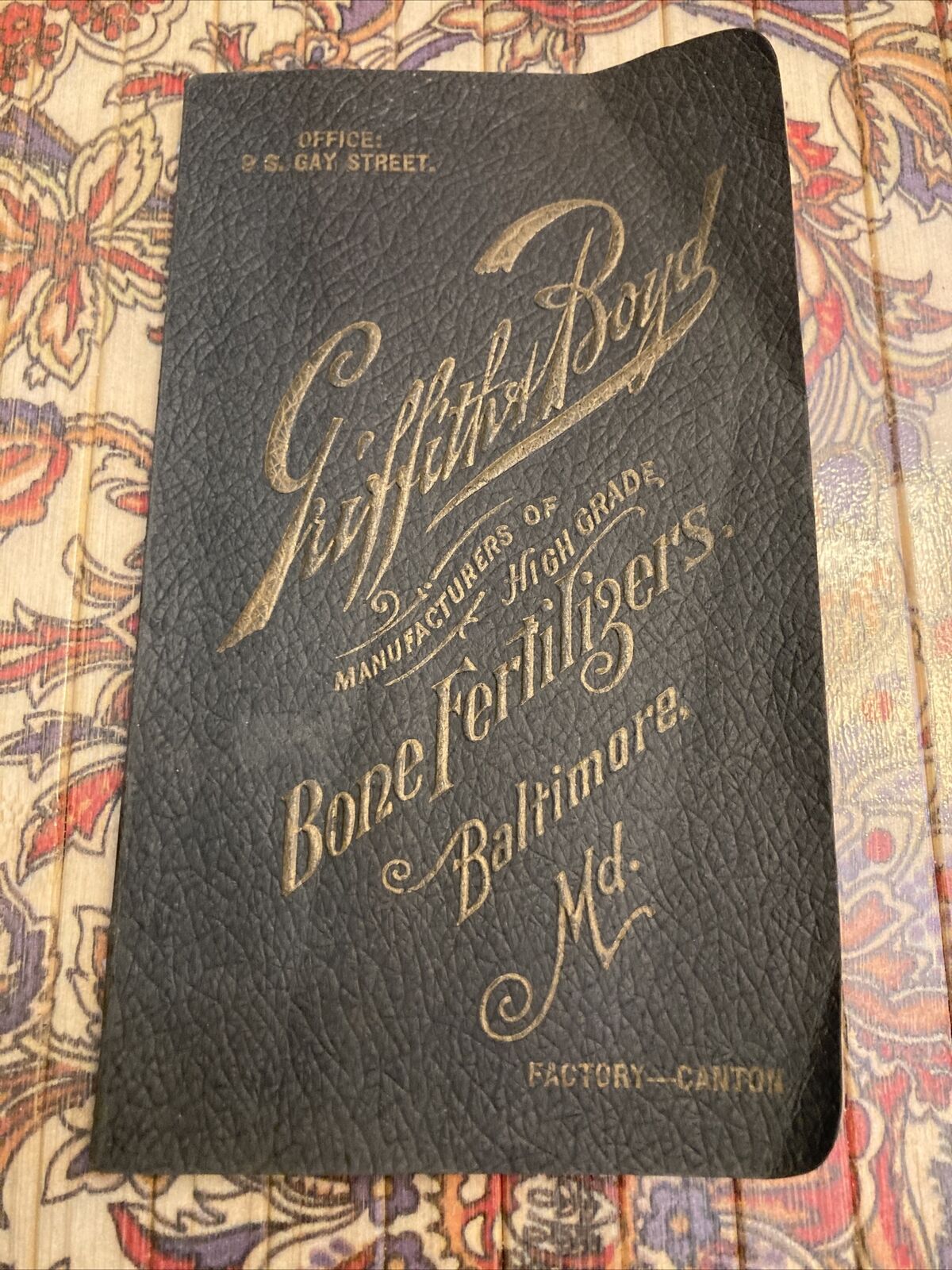 1902 Baltimore Calendar Book: Griffith & Boyd Bone fertilizers Gay St. Maryland