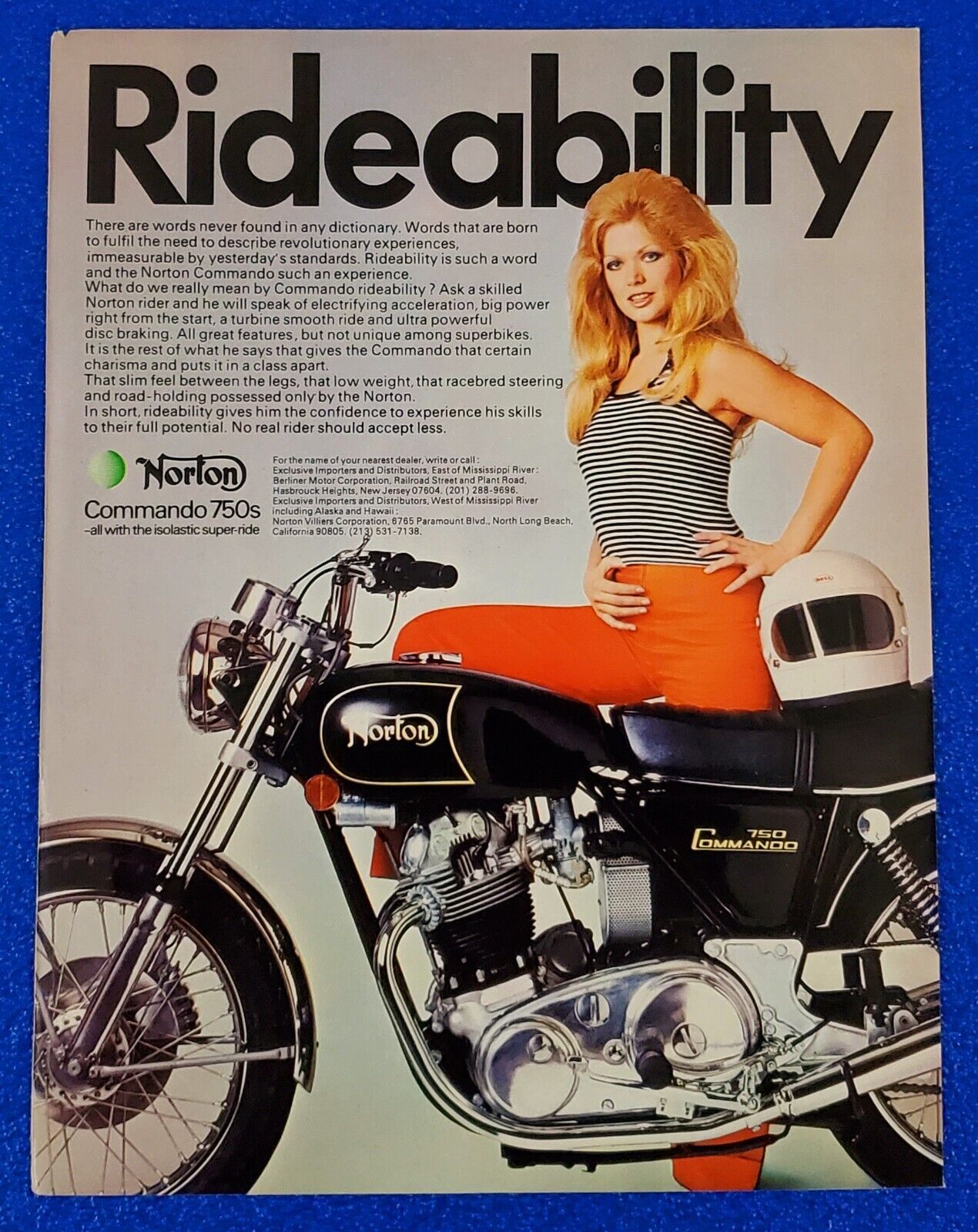 1972 NORTON COMMANDO 750s MOTORCYCLE ORIGINAL PRINT AD SHIPS FREE (LOT BLACK)