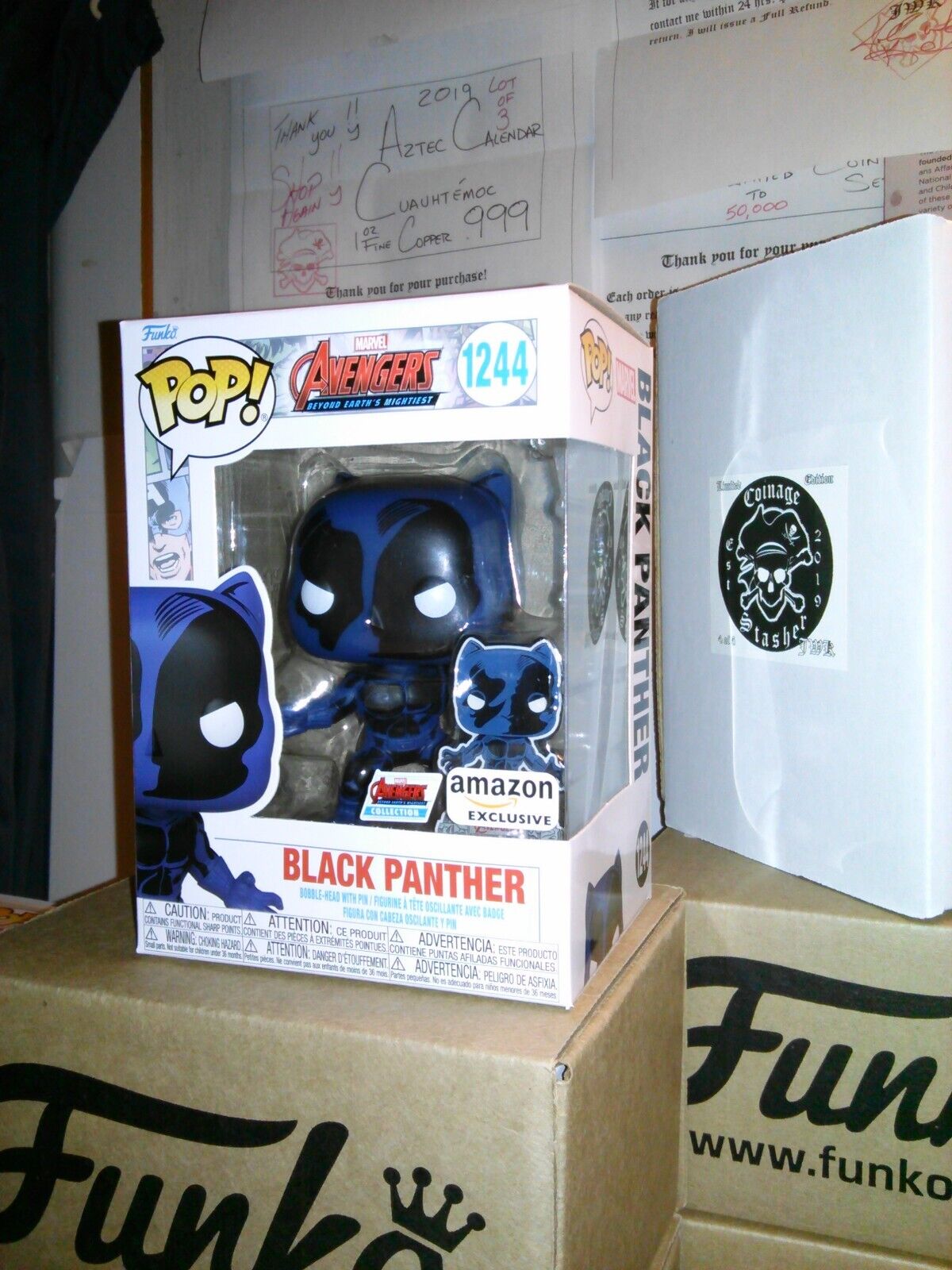 Funko Pop *DBL Boxed* BLACK PANTHER & Pin #1244 *NEW* MINT/NM Amazon Exclusive