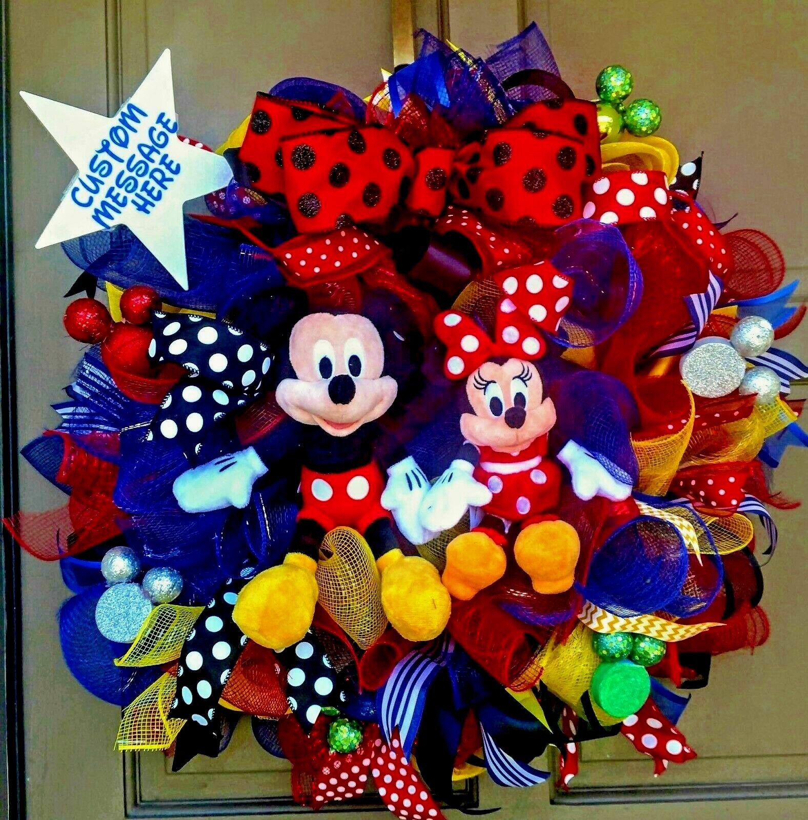 Large Handmade Mickey and Minnie Mouse Front Door Wreath Birthday Door Decor