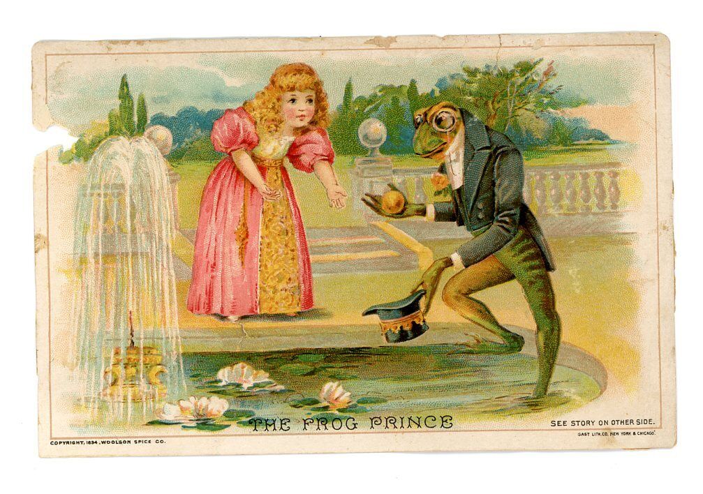 1884 The Frog Prince Lion Coffee Victorian Trade Card Anthropomorphic Dressed 