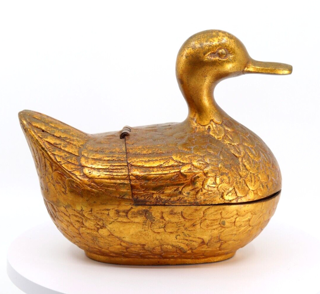 Vintage Brass Golden Duck Hinged Treasure Box Japan