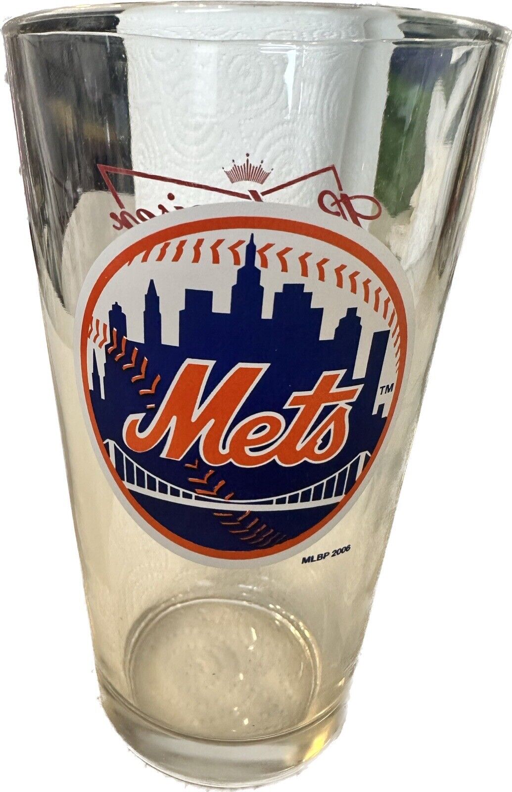 New York Mets Budweiser Bowtie Beer Pint Glass, MLB, 2006, New, Unused, Mint