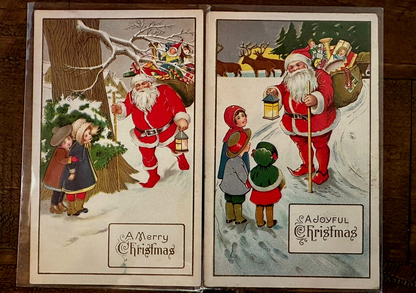 Lot of 2 ~Santa Claus with Children~Toys~Antique Christmas Postcards~h741
