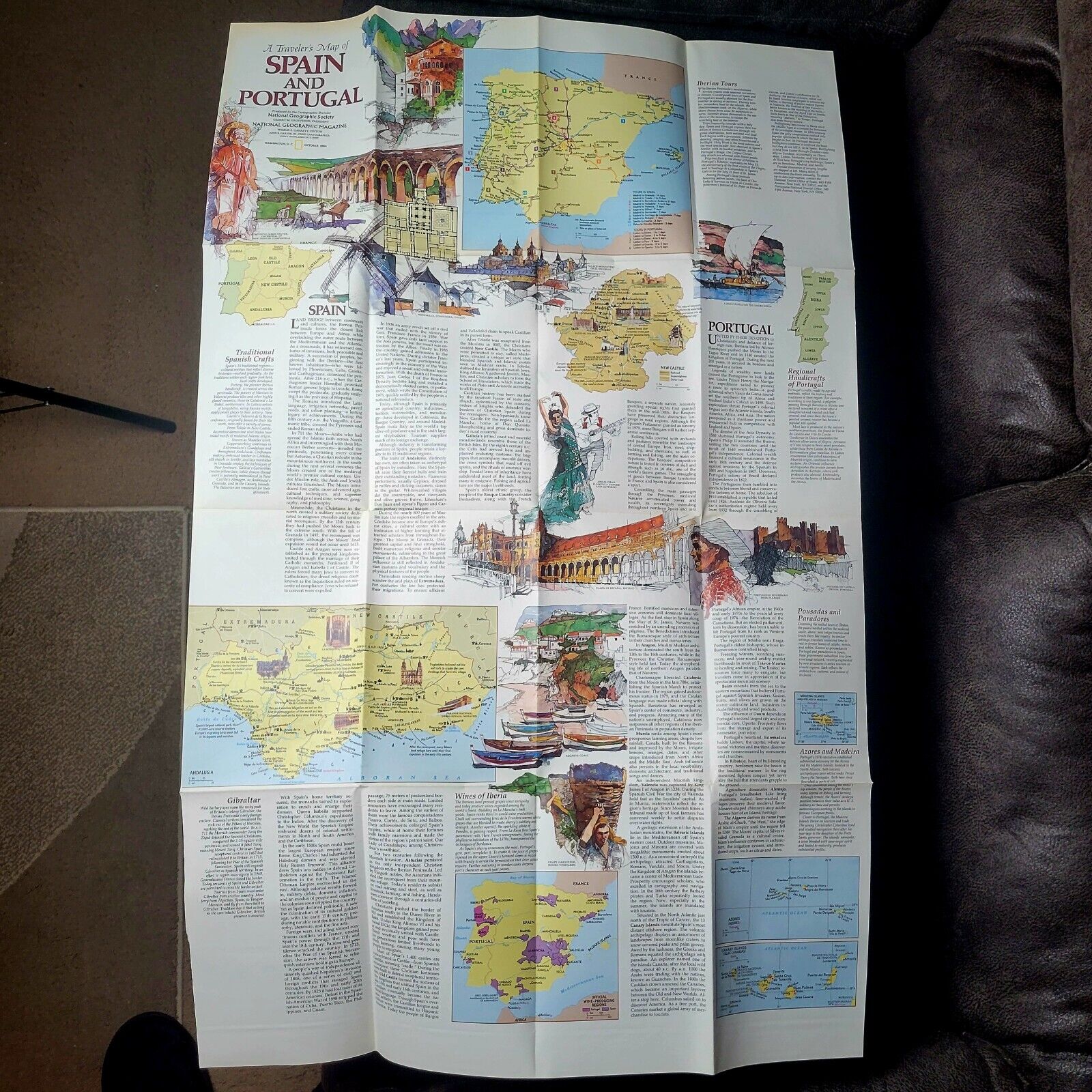 Vintage 1984 National Geographic Traveler's Map of Spain & Portugal Folding L👀k