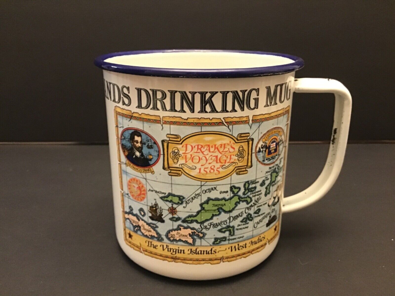 Vintage Pusser’s Rum British Virgin Islands Dinking Mug Drake\'s Voyage Enamel