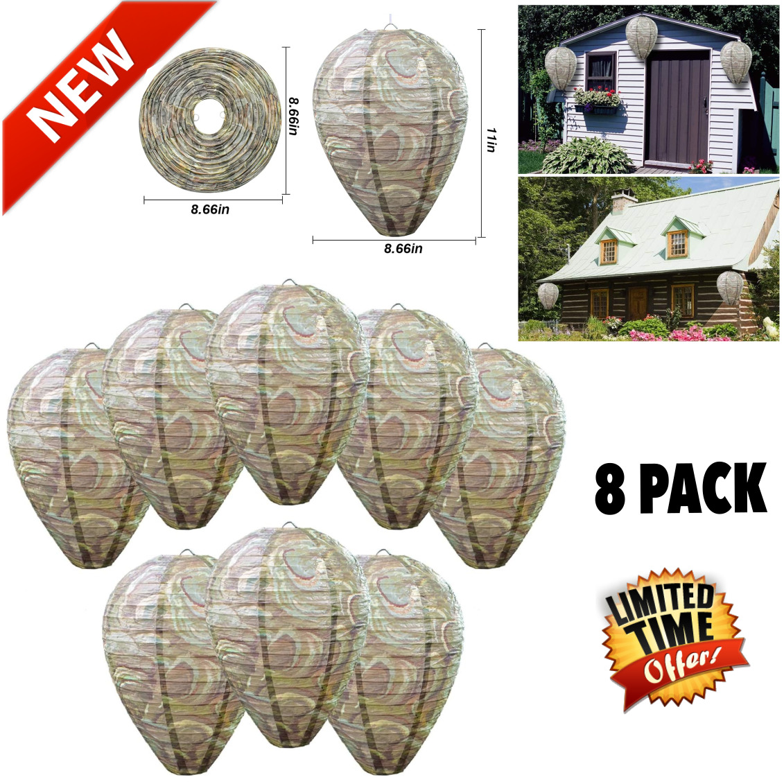8 Pack Fake Hornet Nest Decoy Wasp & Carpenter Bee Repellent Outdoor 8.66\