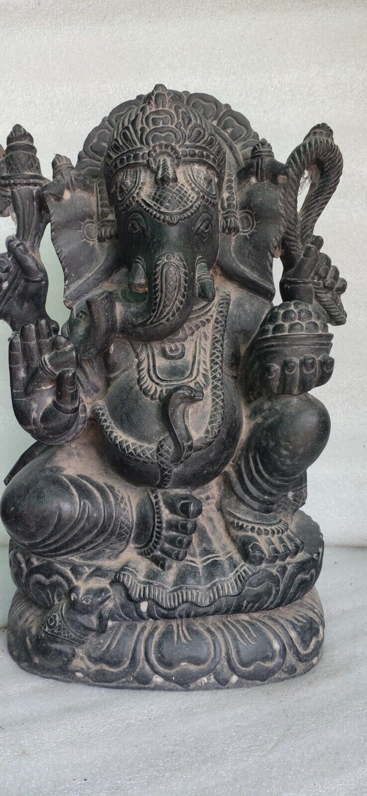 Lord Ganesha Sitting Black Granite Stone Statue 21 inch Home Decor Garden