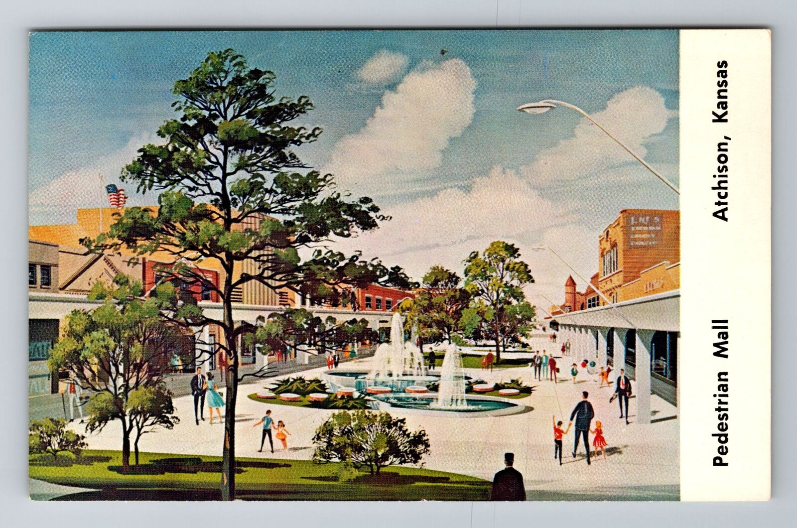 Atchison KS-Kansas, Pedestrian Mall, Antique, Vintage Souvenir Postcard