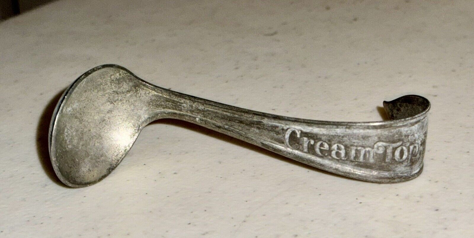 Vintage Metal Cream Top Dairy Spoon Curved Handle