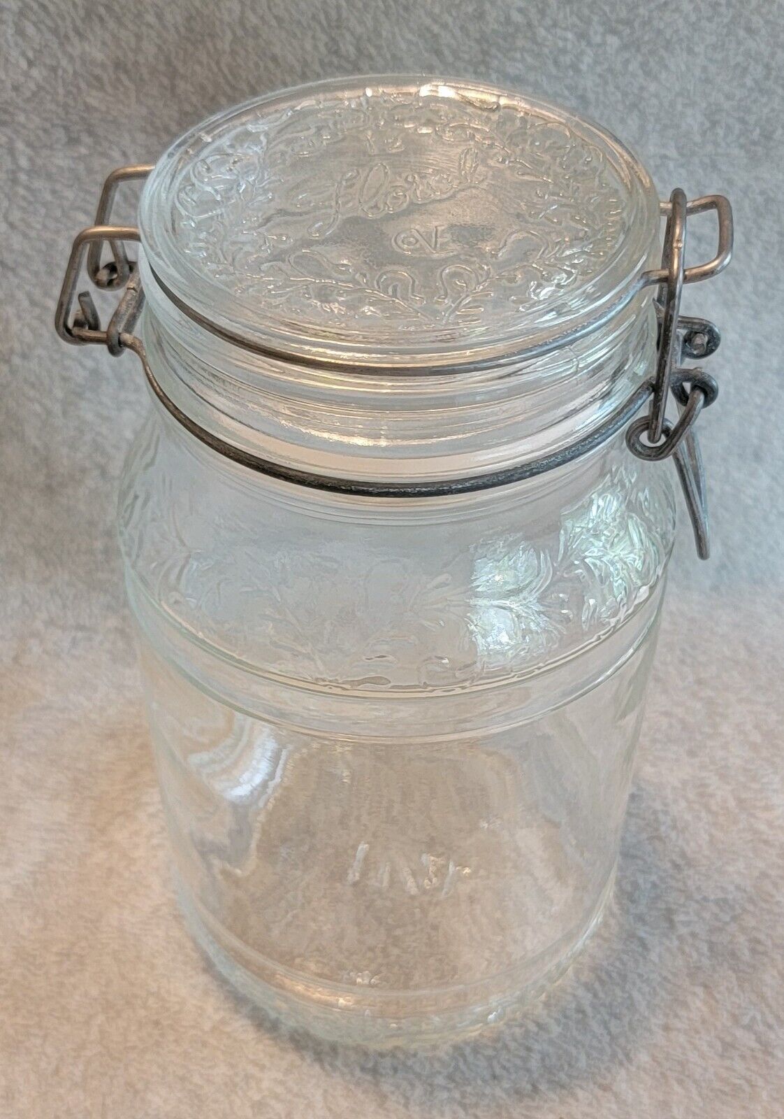 Vintage Floral Cove Latch Glass Storage Jar Made in Italy