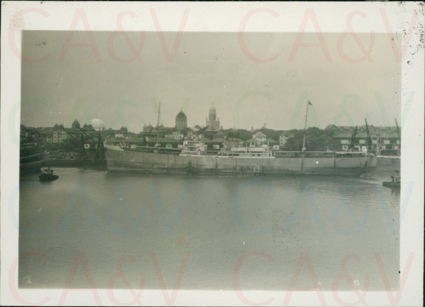 1940s British India Docks Bombay Ship & Tug Boats 3.3x2.3\