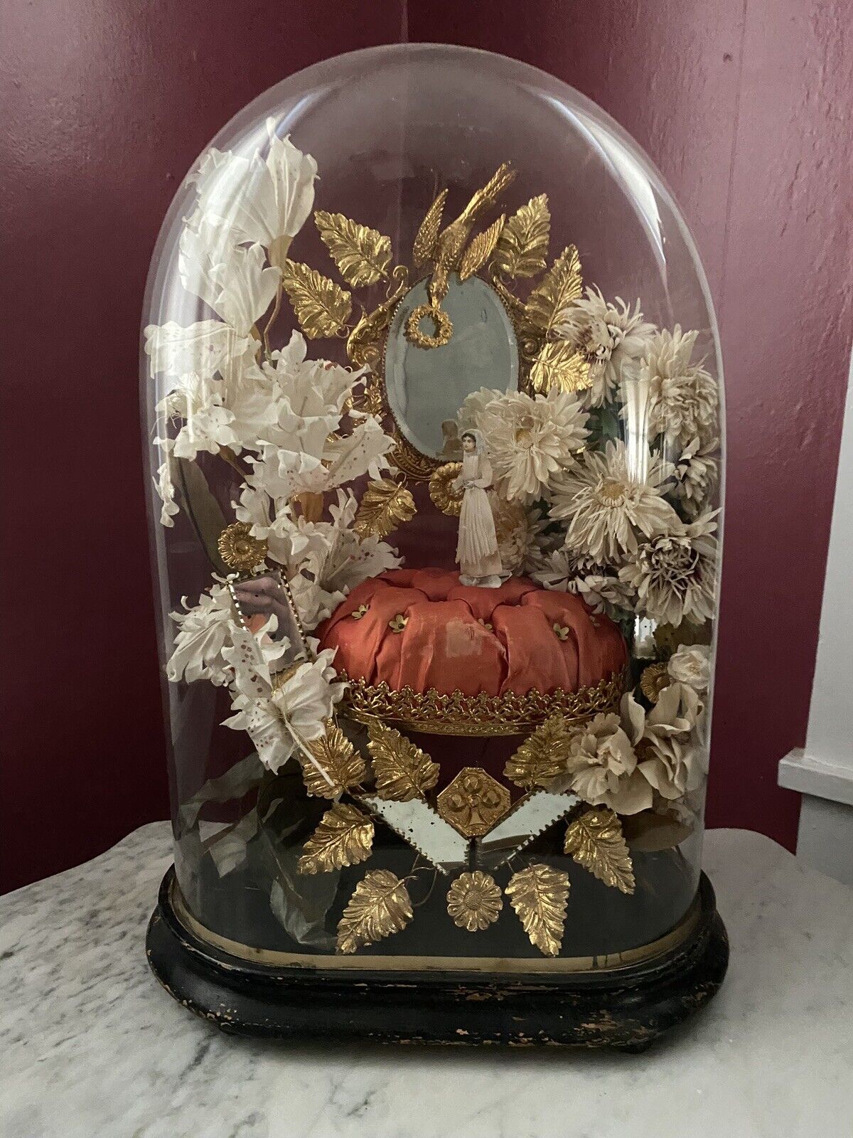 Antique French Victorian Globe De Mariee Glass Dome Wedding Keepsake