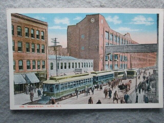 Antique The Noon Rush, Ilion, New York Streetcar Postcard, Remington Arms Plant