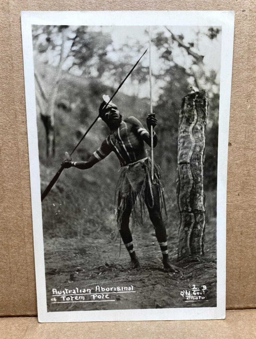 Australian Aboriginal and Totem Pole Spear Antique Vintage RPPC Postcard
