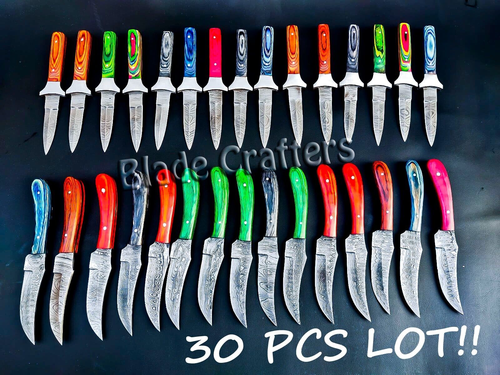 30 PCS LOT HAND FORGED DAMASCUS STEEL BLADE SKINNER KNIFE, DAGGER HUNTING KNIFE