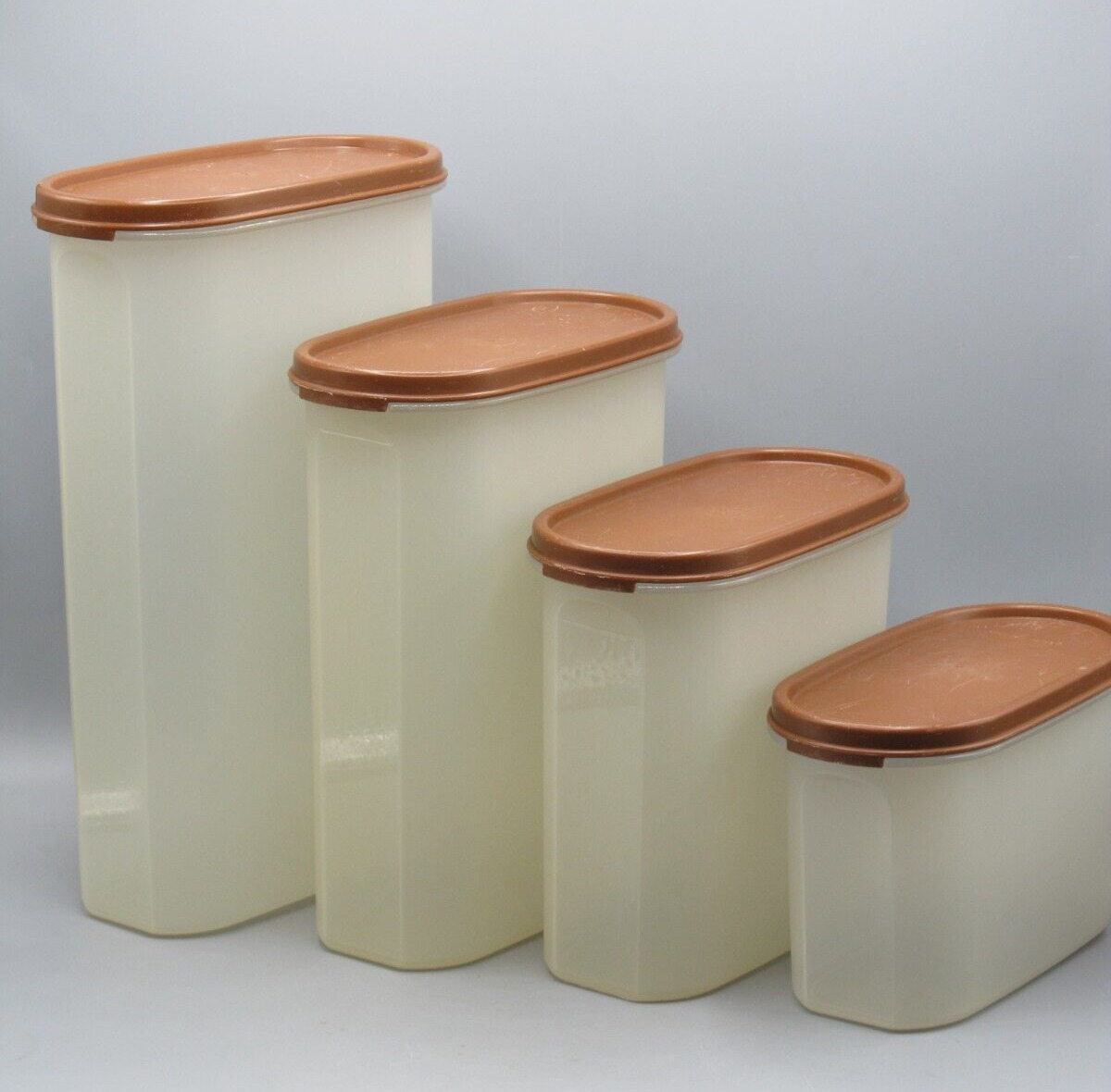 Vintage Tupperware Lot of 4 Modular Mate Containers w/ Brown Lids #2 #3 #4 #5