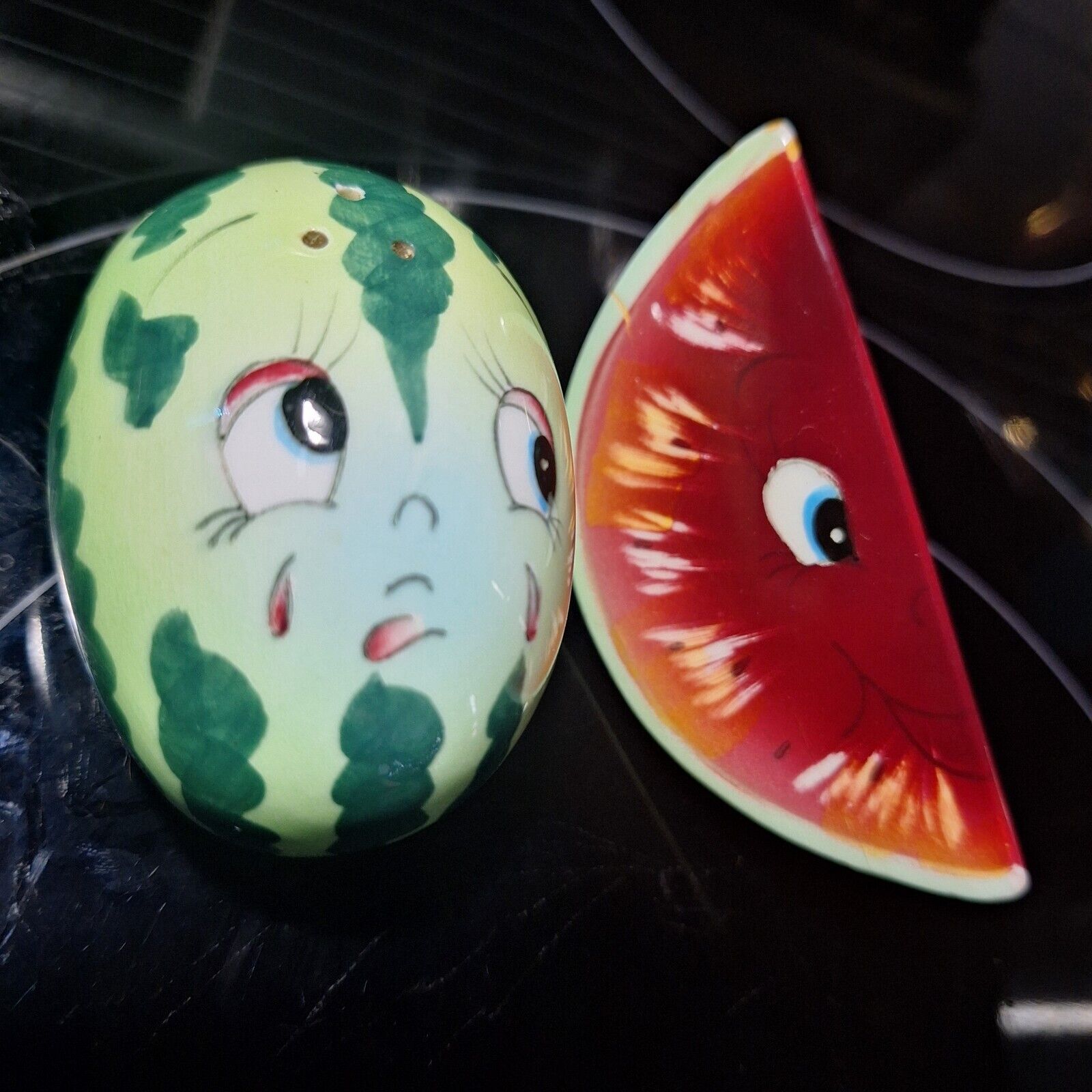 Vintage Anthropomorphic Watermelon Salt & Pepper Shakers Japan 
