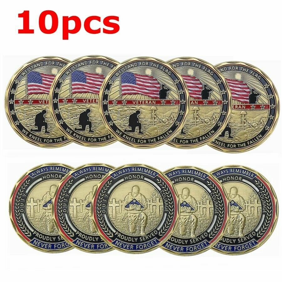 10pcs US Military Challenge Coin Veteran Stand for The Flag Kneel for The Fallen
