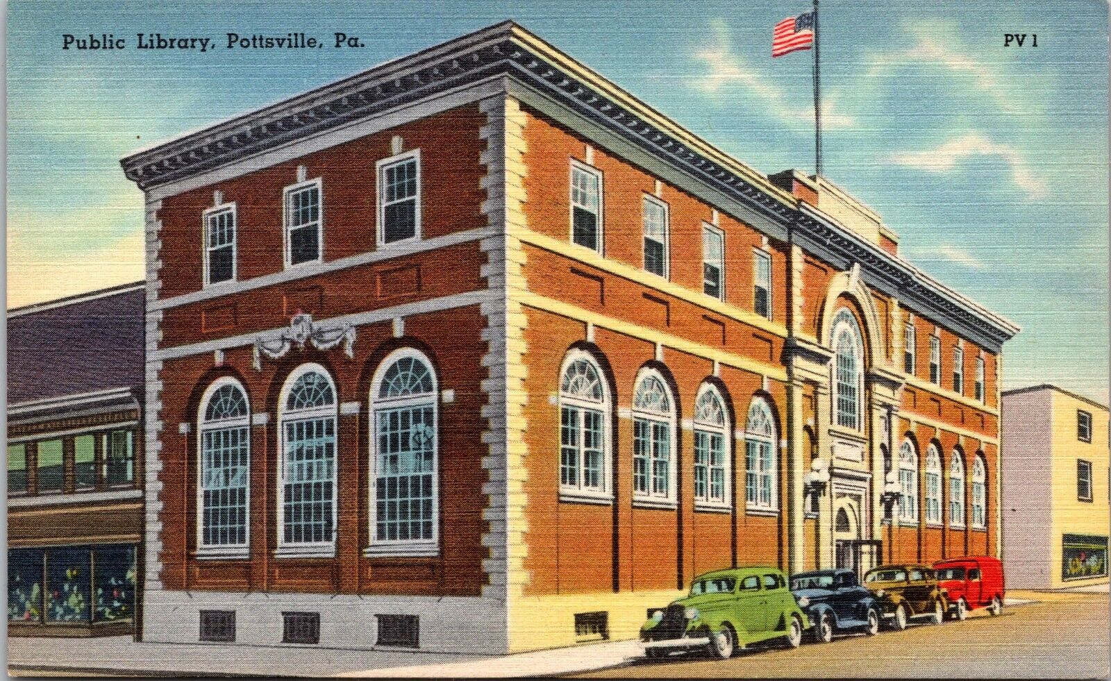 Postcard Library, Pottsville, PA  c1940s Cars nostalgia a2