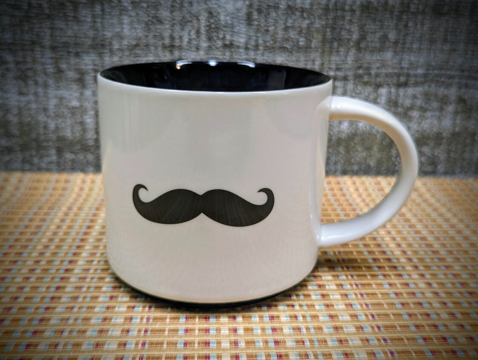 Pier 1 Imports Stoneware Handlebar Mustache Black and White Coffee Tea Mug Cup