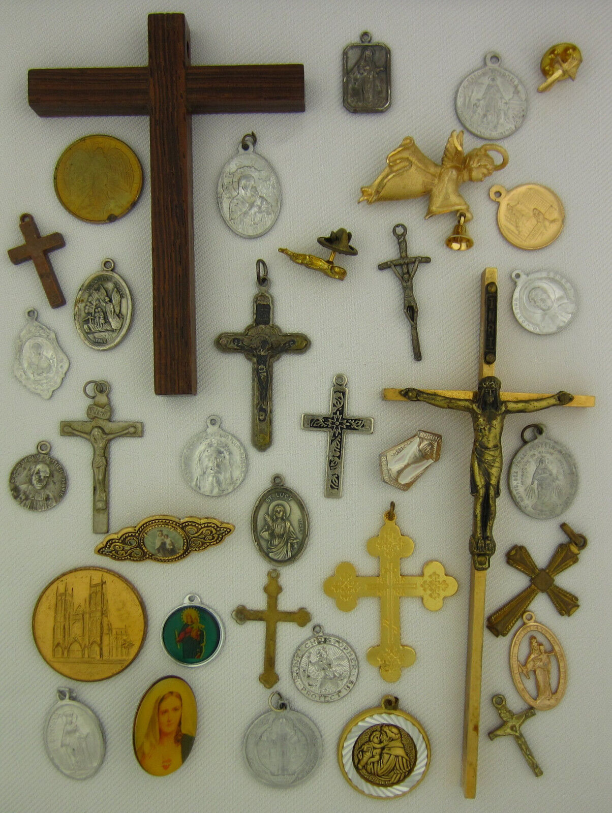 Vintage Catholic Lot of 36 Medals Crosses Pins Religious Holy