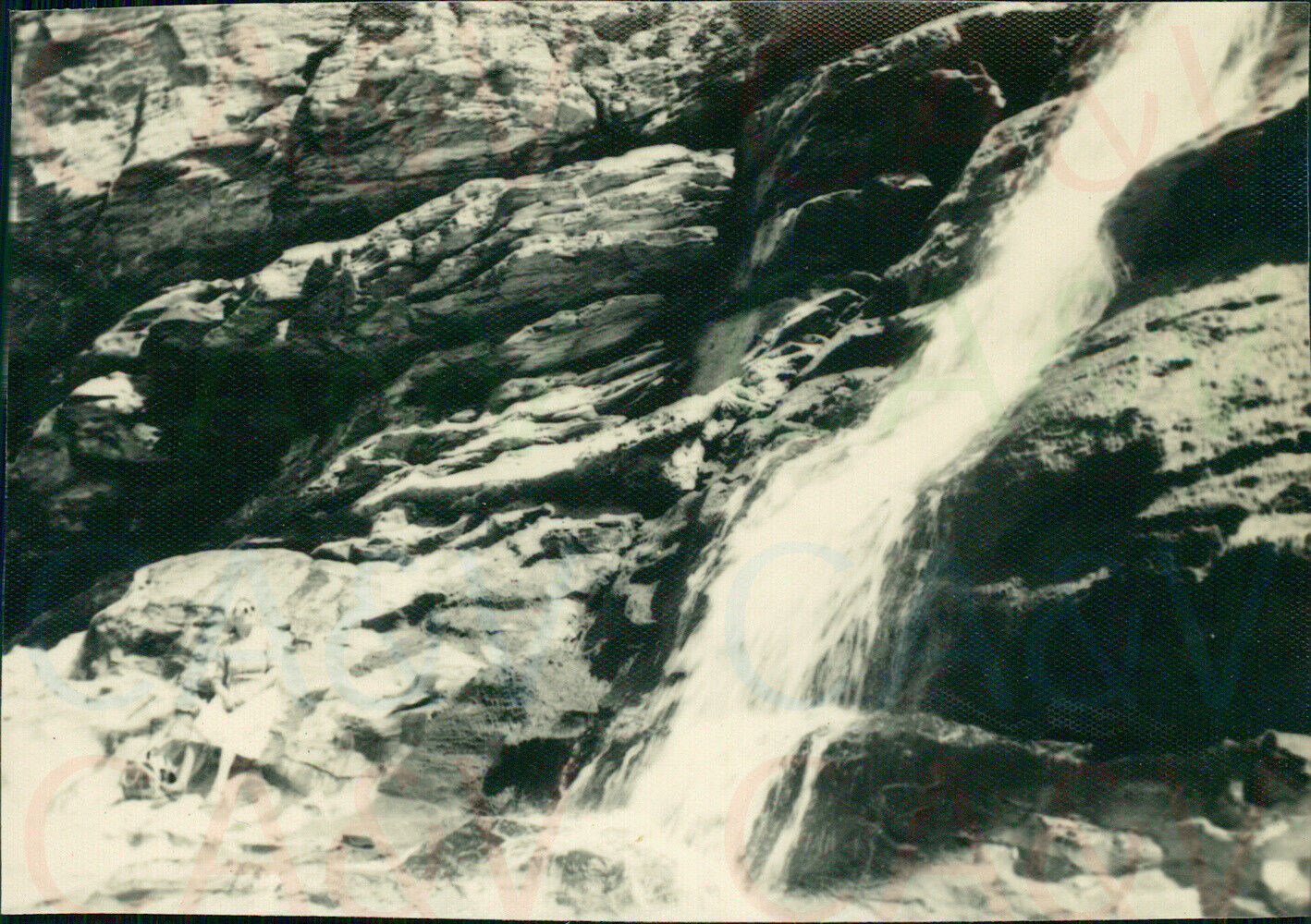 1954 Cornwall Tintagel Merlins Cove Waterfall Original 3.5x2.5\