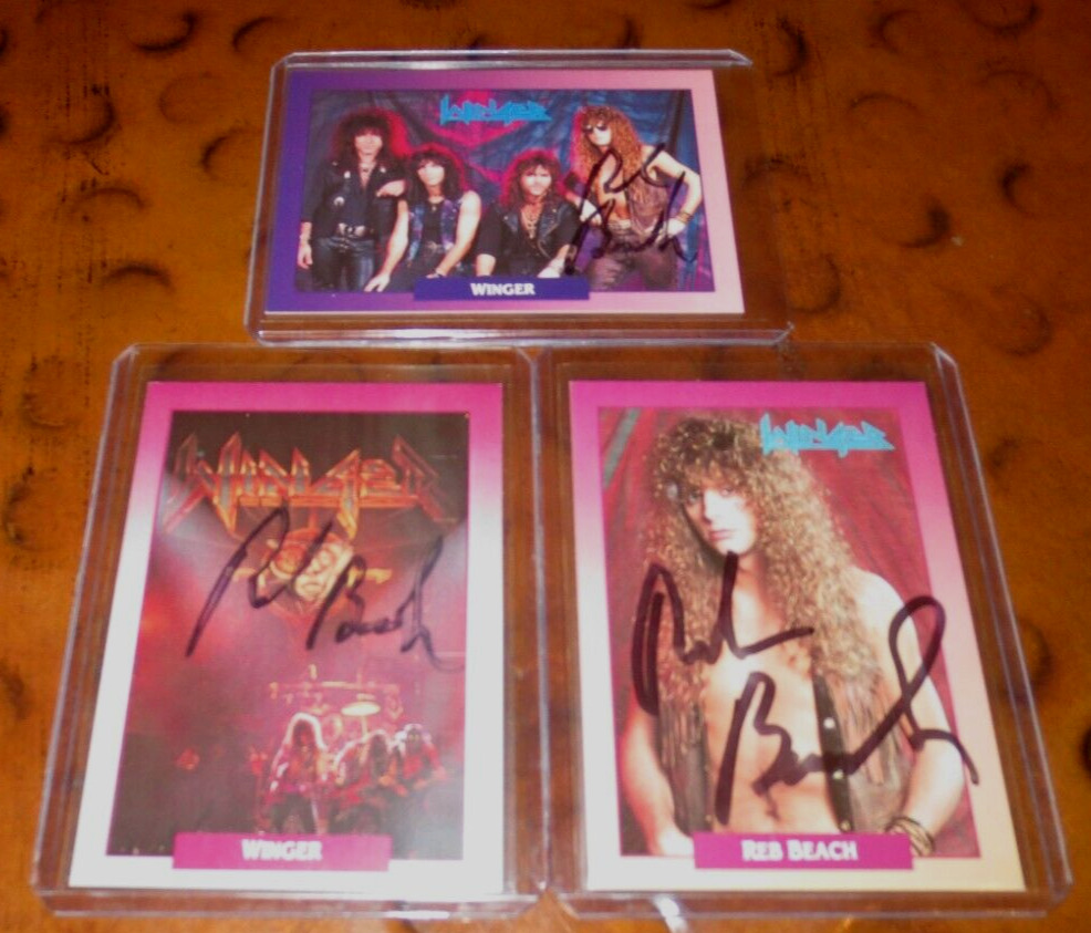 Lot of 3 Reb Beach signed autographed signed cards guitarist Winger Whitesnake