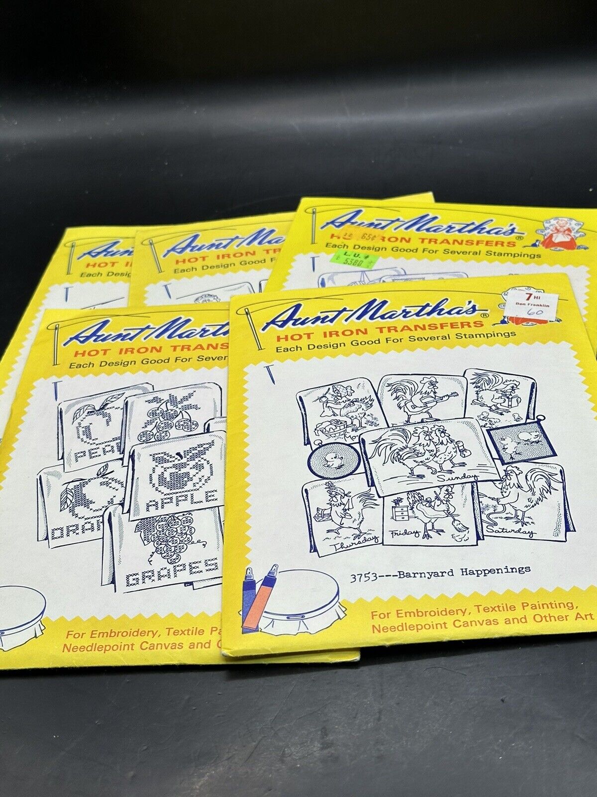 Lot of 5 Aunt Martha\'s Hot Iron Transfers for Embroidery & More Designs Lot 2