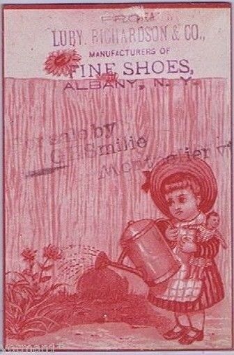 Luby, Richardson & Co., Fine Shoes, Baby w/ Doll,1880\'s Victorian Trade Card