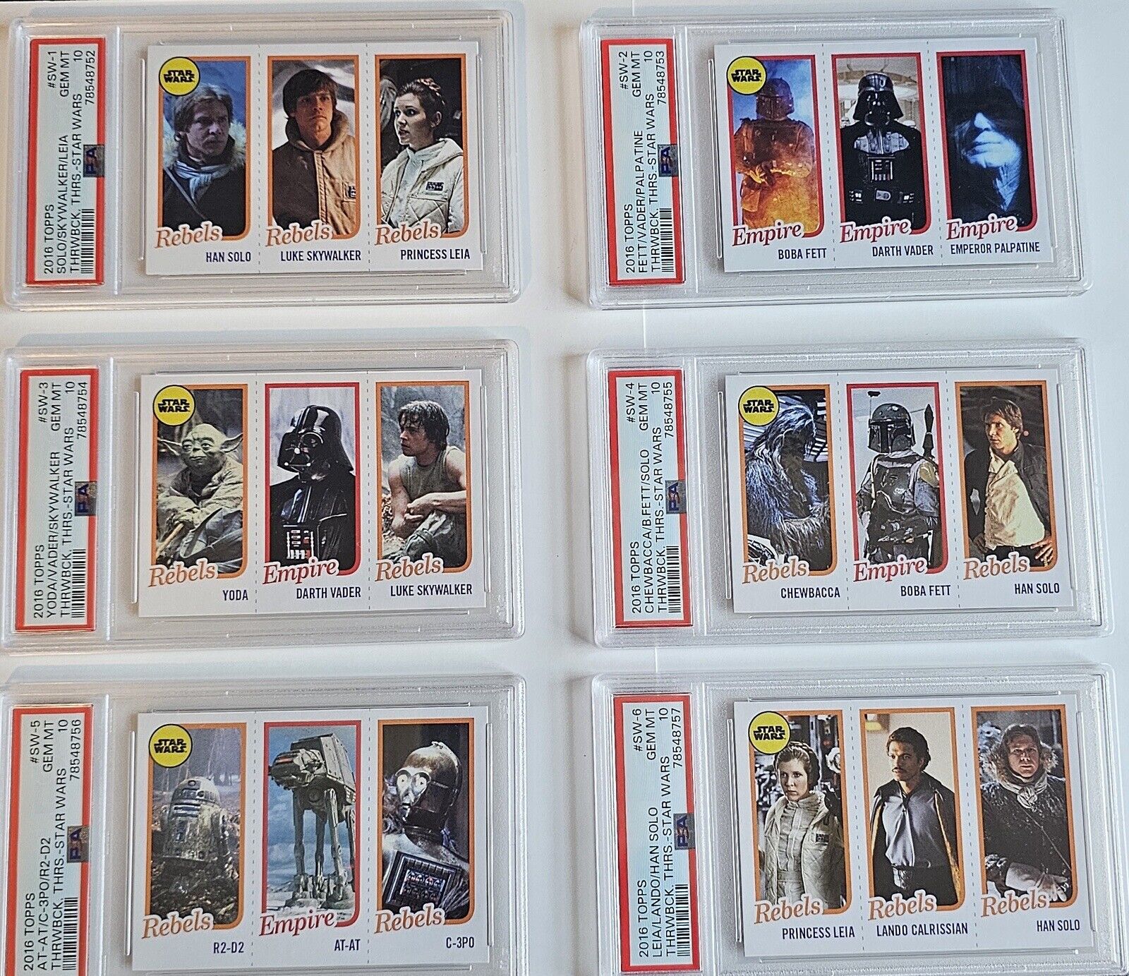 Sequential PSA 10’s Complete Set 2016 Topps Star Wars Throwback Thursday SW1-6