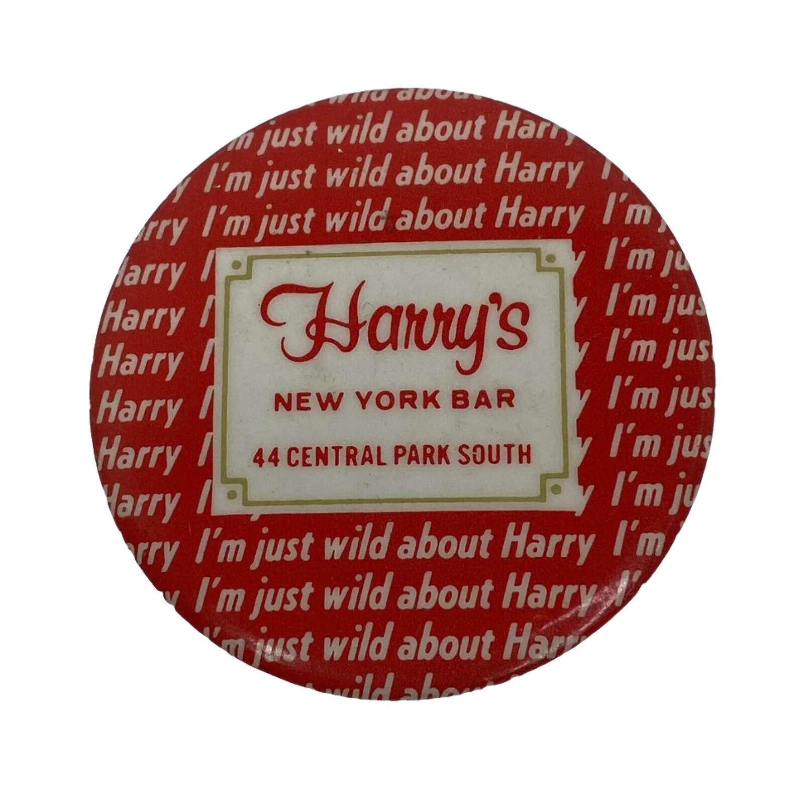 VINTAGE Harry's New York Bar LARGE  3” Pin pinback button