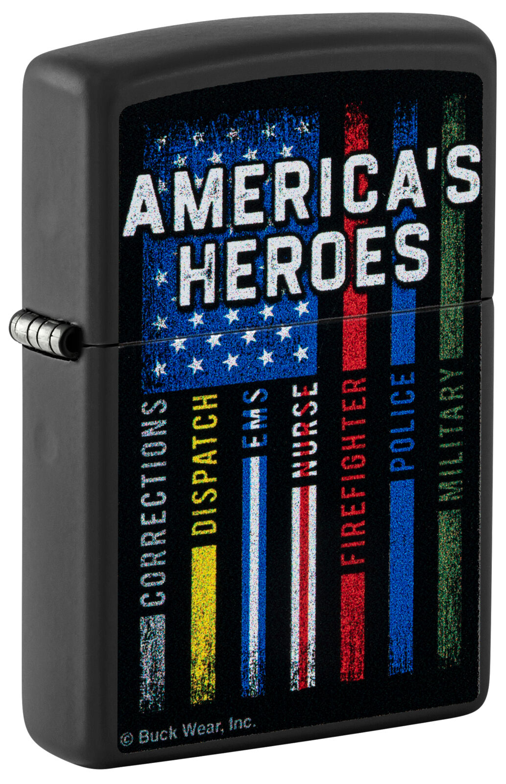 Zippo Buckwear™ America's Heroes Design Black Matte Windproof Lighter, 48634