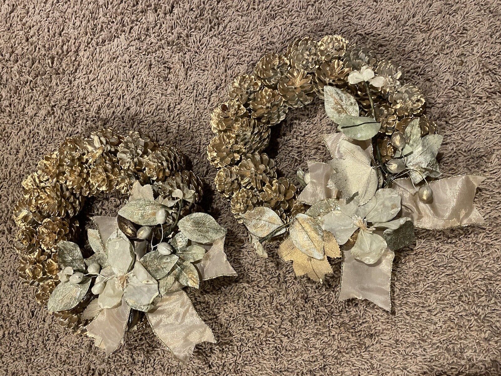 Set Of 2 11” Vintage Rich Gold Tone Wreaths - A Strikingly Pretty Pair