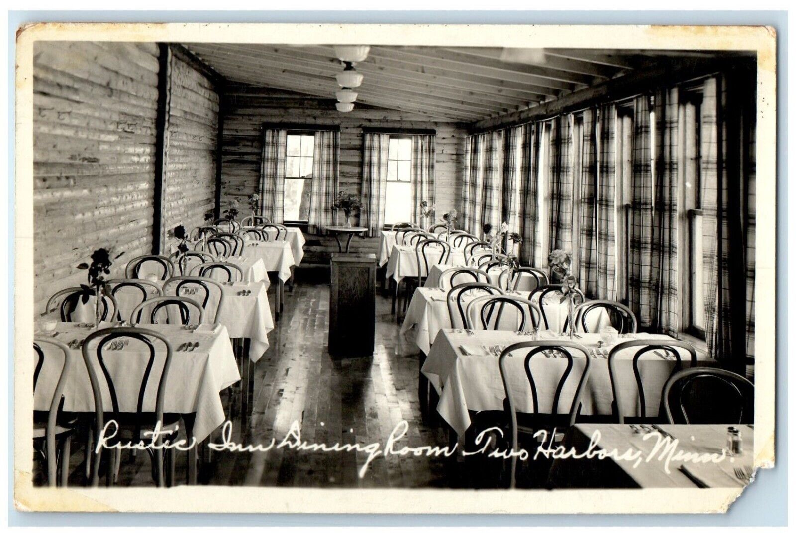 c1930's Rustic Inn Dining Room Two Harbors Minnesota MN RPPC Photo Postcard