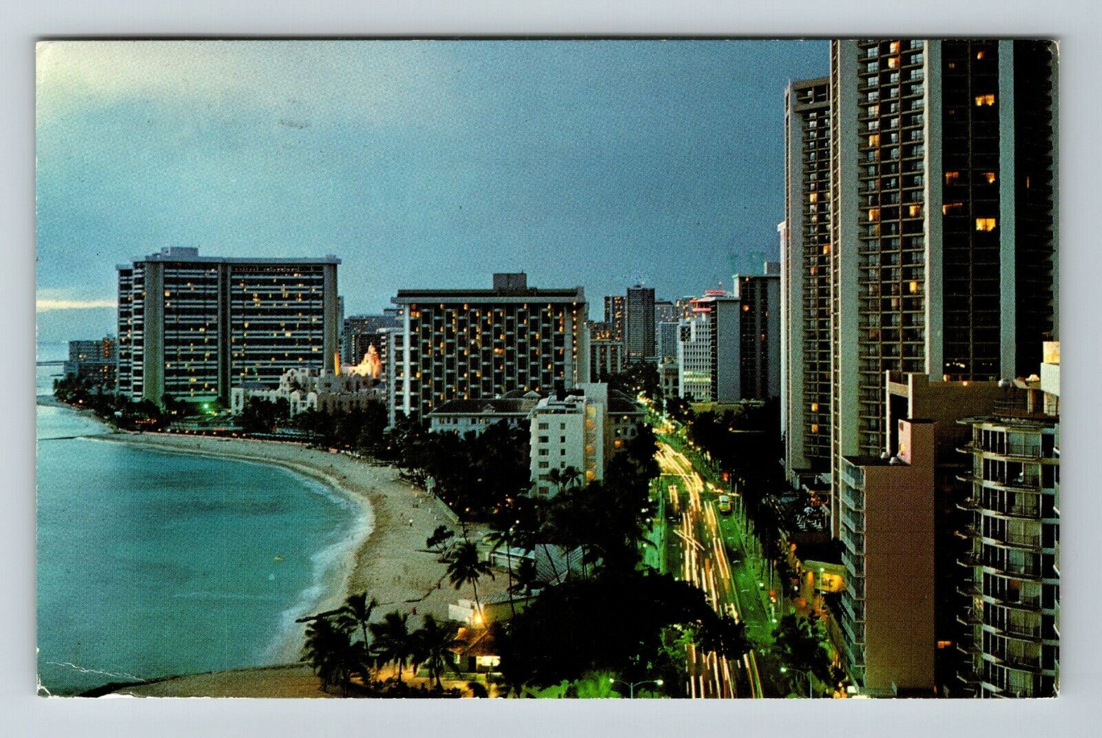 Waikiki HI-Hawaii, View At Twilight  Vintage Souvenir Postcard