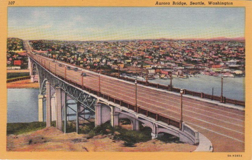  Postcard Aurora Bridge Seattle Washington 