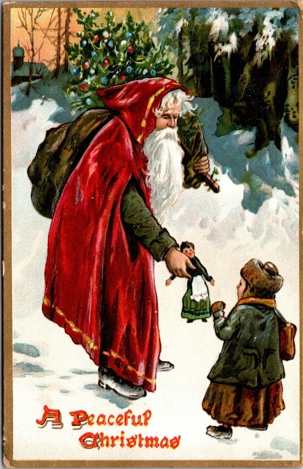 Vtg 1909 Santa Doll Girl Embossed Victorian Christmas 505 Raphael Tuck Postcard