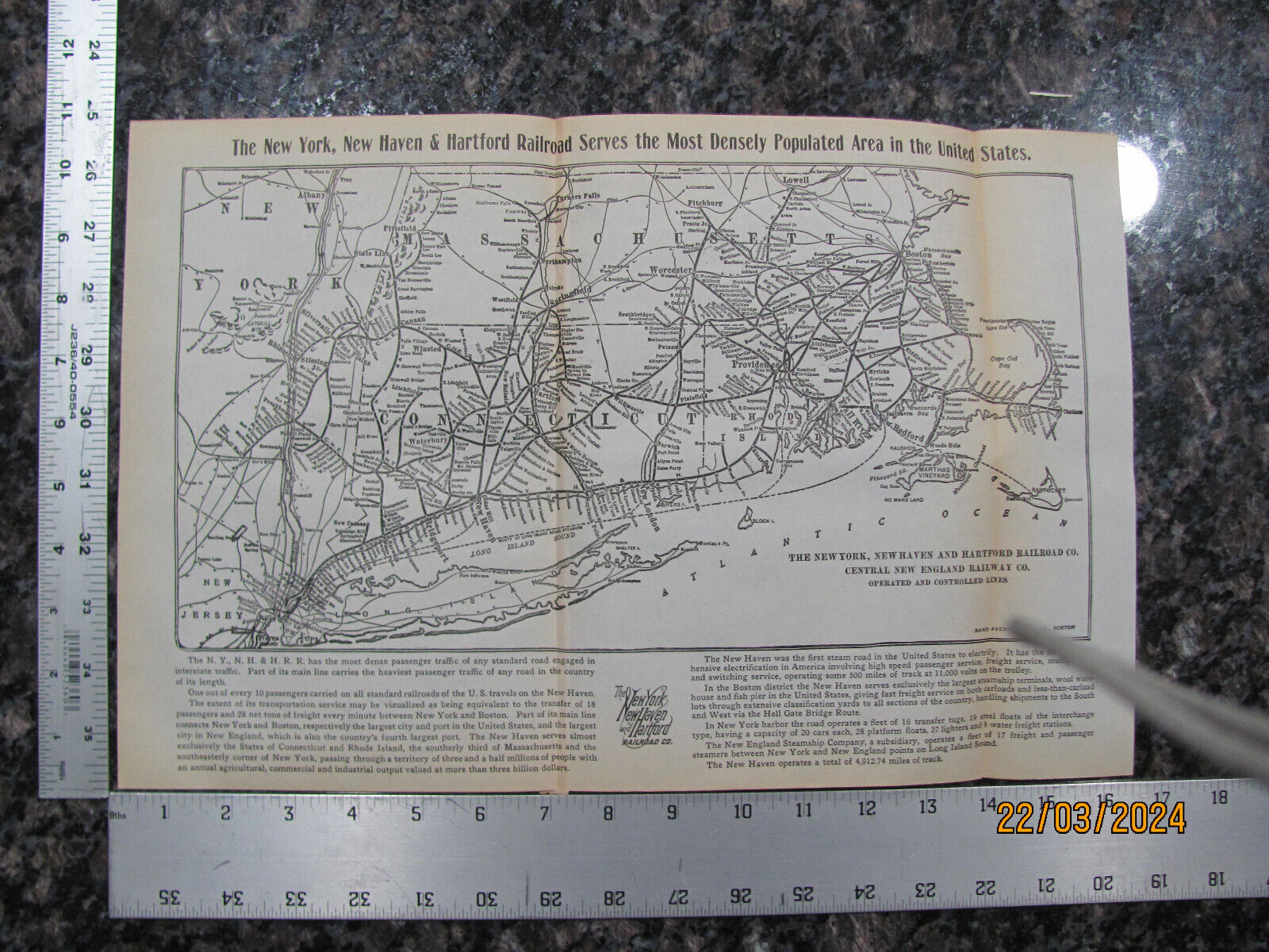A RARE 1924 NEW YORK NEW HAVEN & HARTFORD RAILROAD SYSTEM MAP w/ CONNECTING RRs