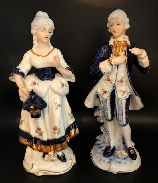 Vintage KPM Victorian Man & Woman Porcelain Figurines - Vibrant colors gorgeous