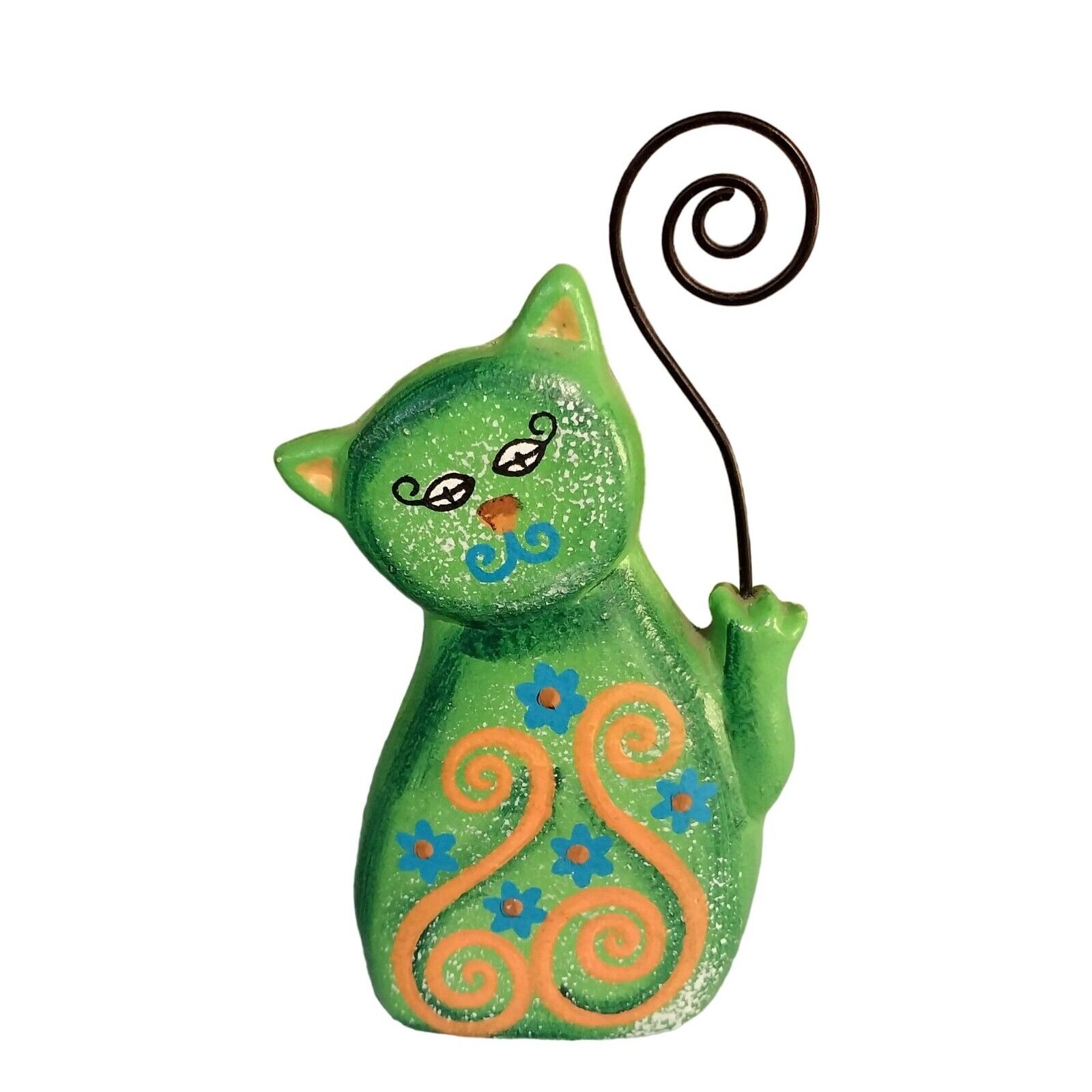Cat Tail Picture of Note Holder Green Hand Painted