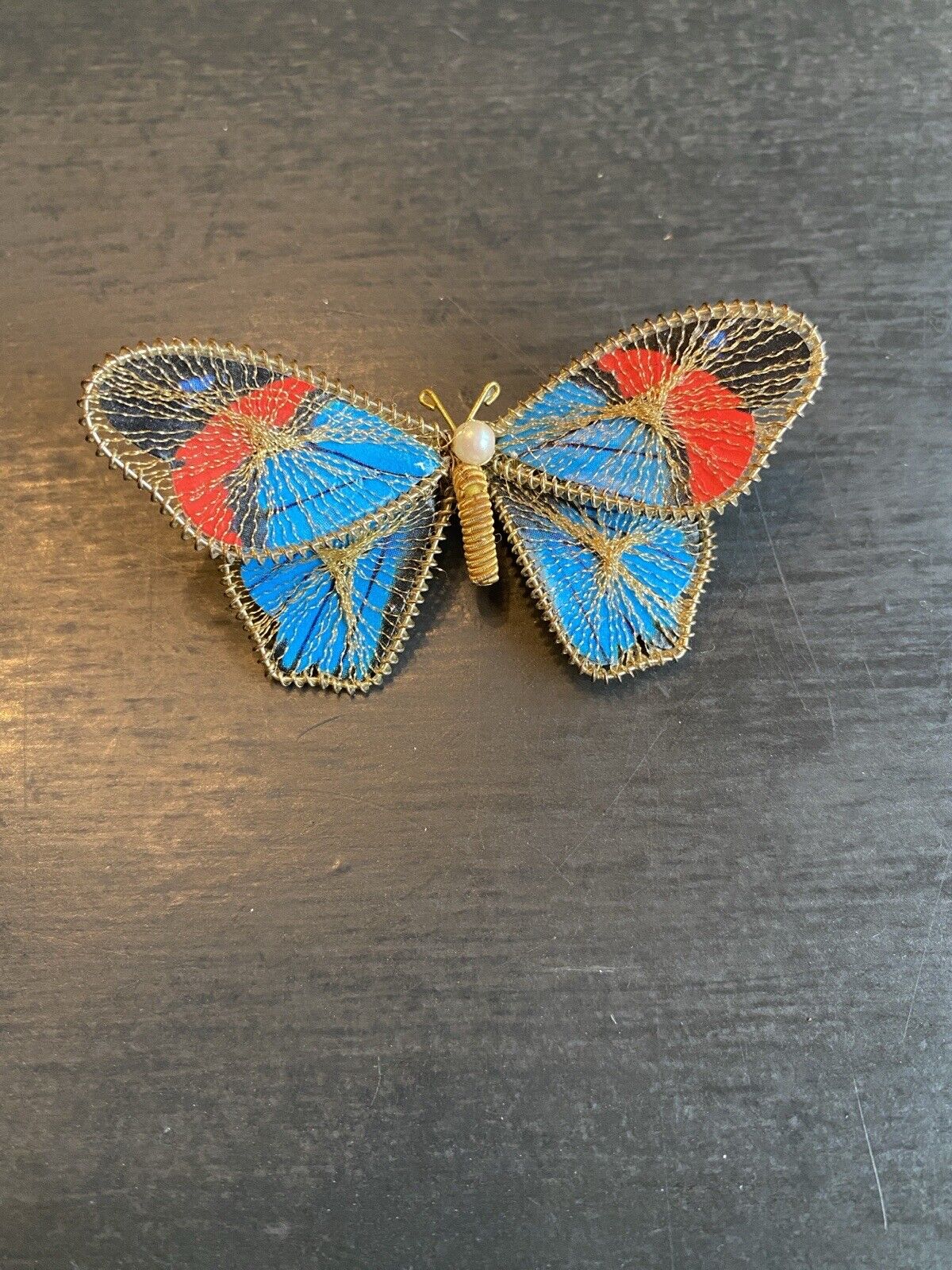 Butterfly Pin Metal Mesh Wings Gold Tone Backpack Lapel Enamel Vintage