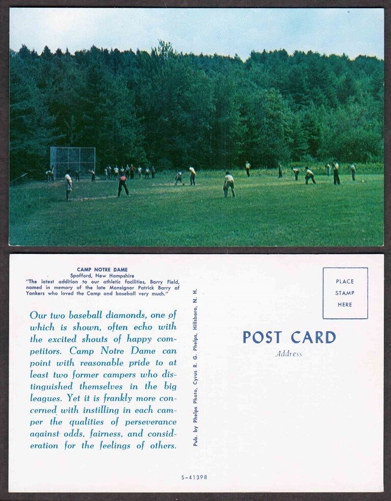 Old New Hampshire Postcard - Baseball Diamonds - Camp Notre Dame - Spotford